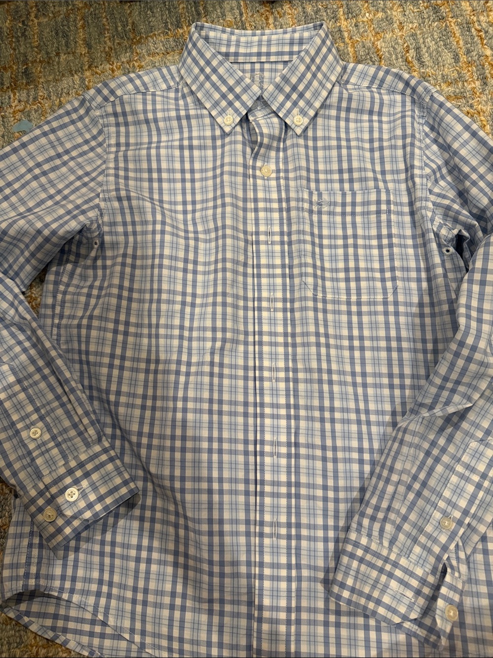 Southern Tide Light Blue and White Plaid Button-Down Shirt